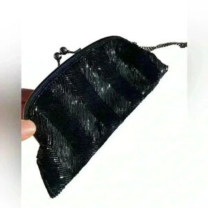 The Limited black beaded chain clutch wristlet satin lining gently used